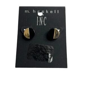 INC International Concepts Gold & Black Colorblock Stud Earrings, NWT